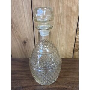 Vintage Cut Glass Decanter‎ Diamond Pattern Stopper Clear Liquor Bottle Empty
